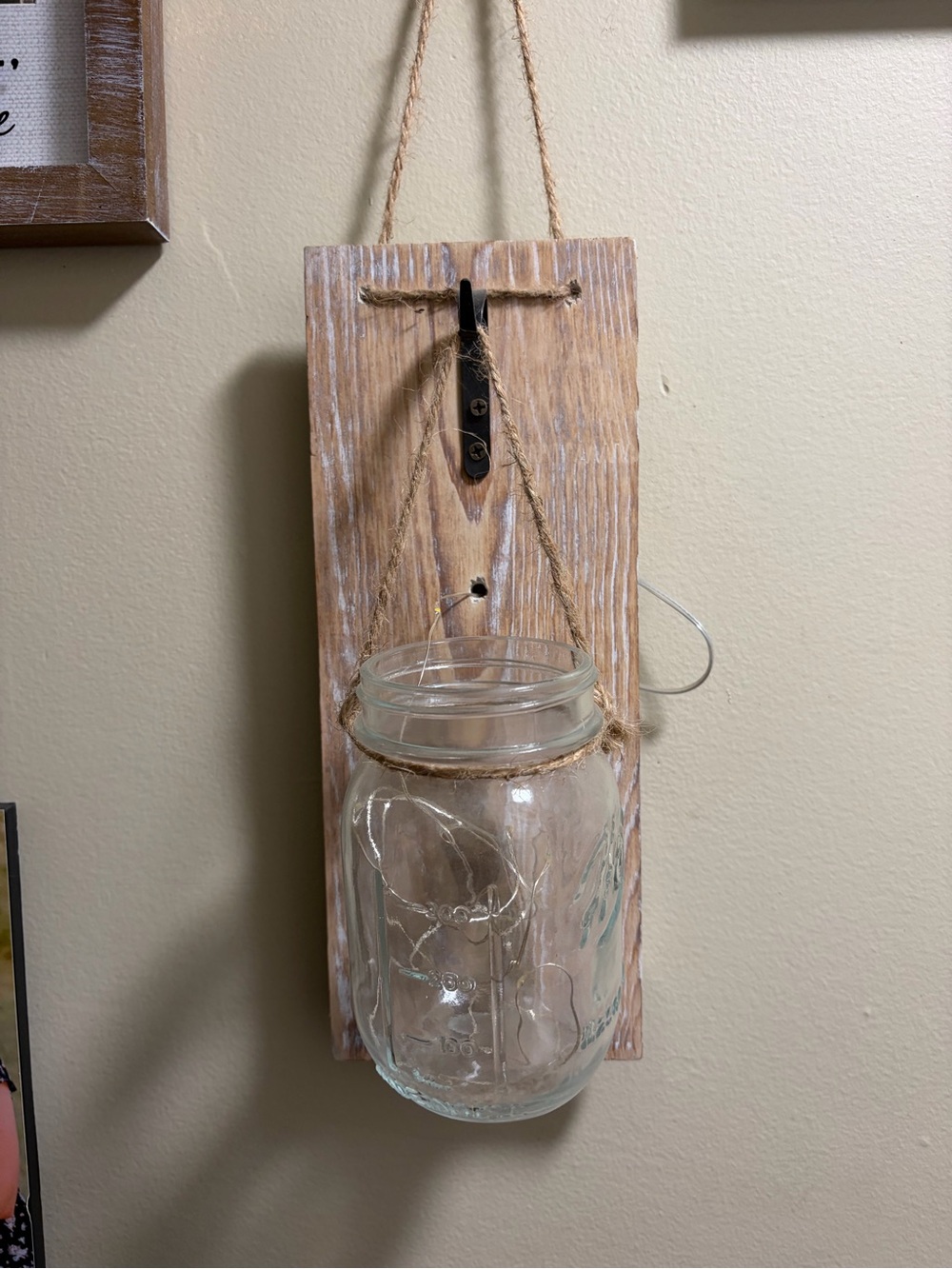 Rustic Mason Jar Sconces Wall Decor, Set of 2 with LED String Lights